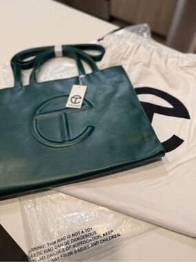 Telfar Medium Shopping Bag Dark Olive Vegan Leather With Dust Bag